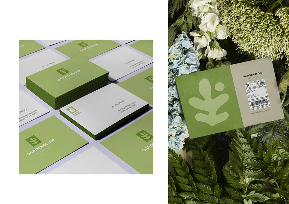 GardenGlow Organic corporate identity items on a white background