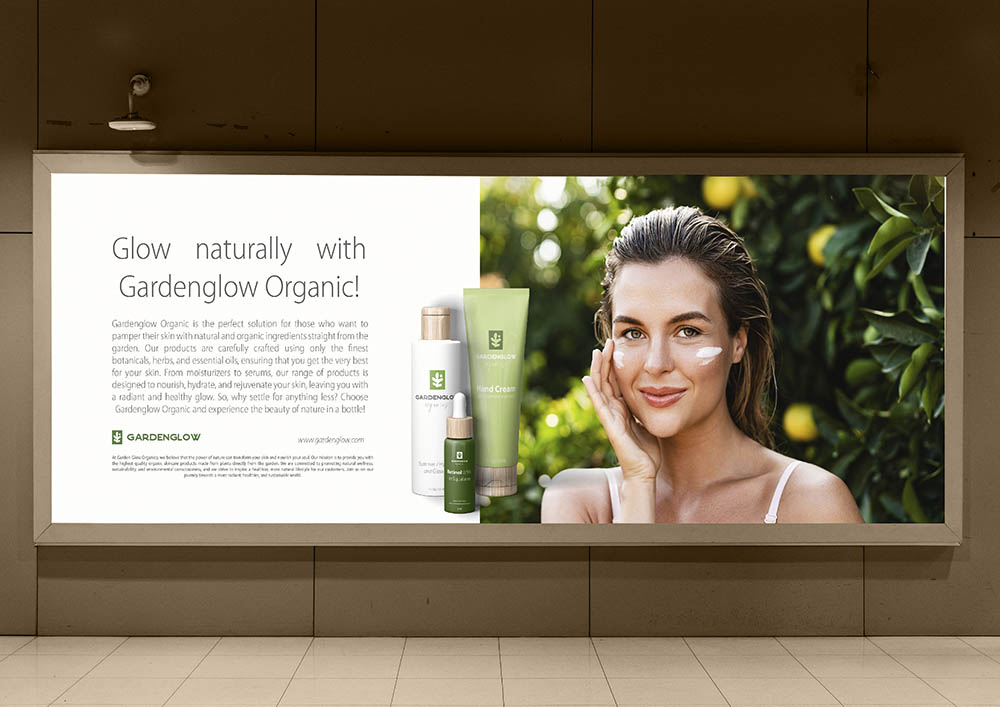 GardenGlow Organic eco-friendly cosmetics billboard advertisement design