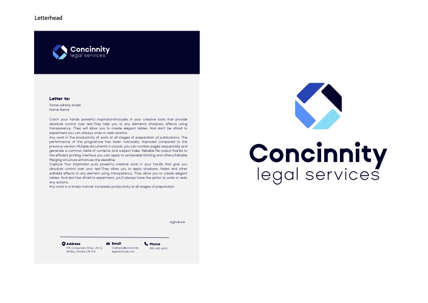 Concinnity Legal Services letterhead example 1